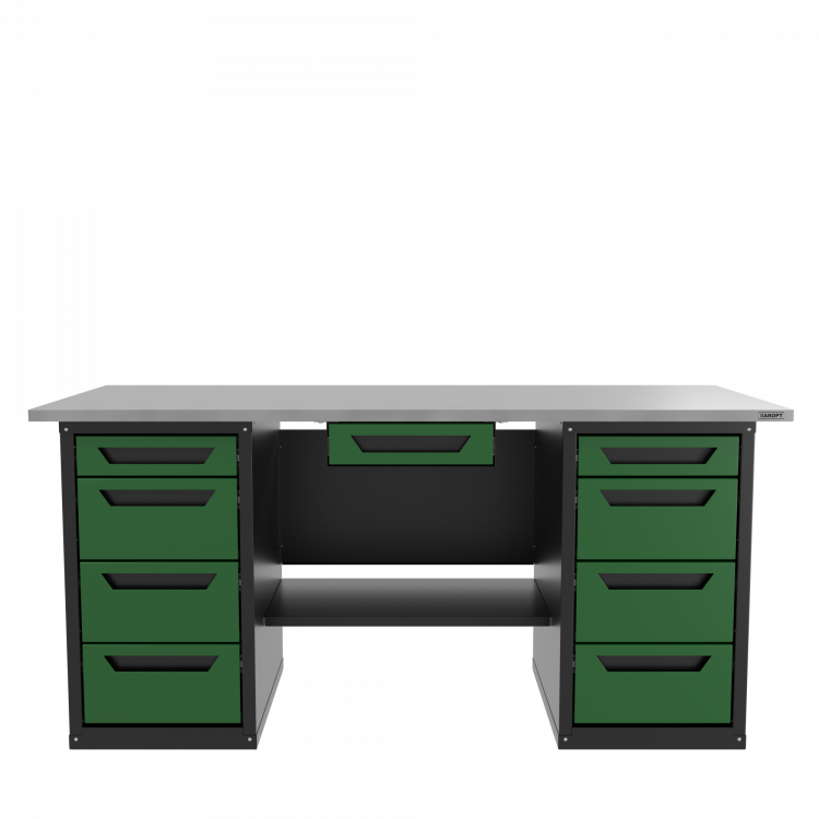 Верстак с ящиком двухтумбовый 4 ящиков /4 ящиков, зеленый 1800*700 GAROPT, GT1800Y1Y4Y4.green