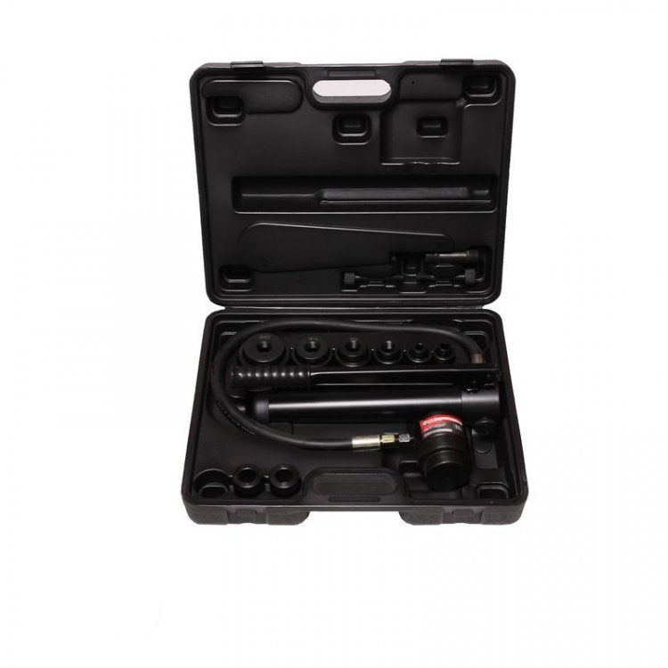 Пробойник гидравлический с насосом 11т (Ø22, 27.5, 34, 43, 49, 60мм, сталь нерж.-1.6мм, медь/алюм.-3.2мм,ход штока-20мм),в кейсе