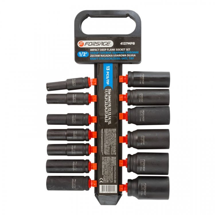 Набор головок ударных глубоких13пр.,1/2"(10, 12-15, 17, 19, 21, 22, 24, 27, 30, 32мм), на пластиковом держателе Набор головок ударных глубоких13пр.,1/2"(10, 12-15, 17, 19, 21, 22, 24, 27, 30, 32мм), на пластиковом держателе