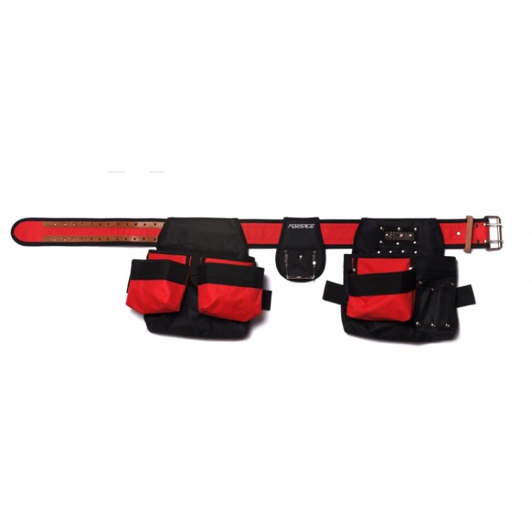 Пояс монтажный с двумя сумками для инструментов (три и два кармана + металлический держатель)