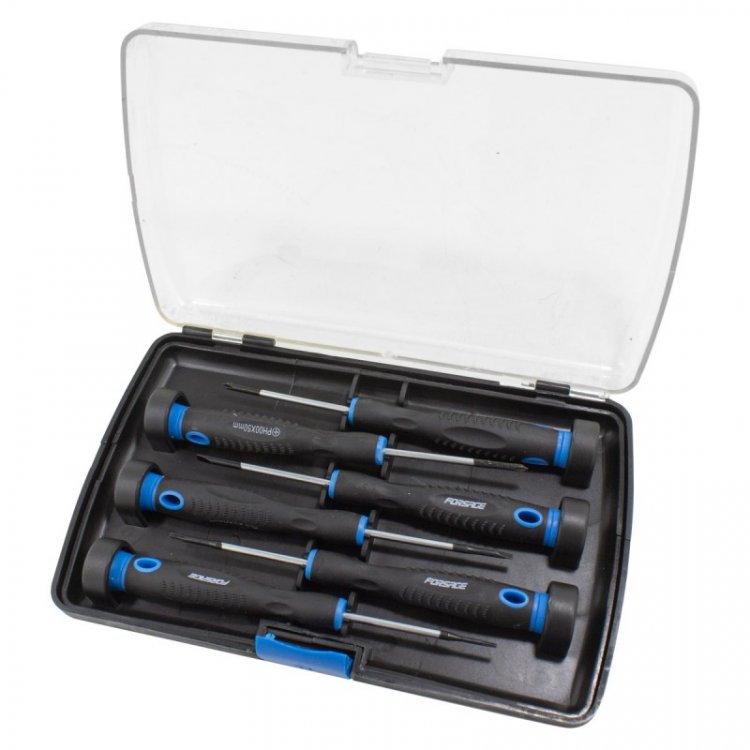 Набор отверток ювелирных 6пр. (SL: 2.5х50, 3.0х50мм, PH: 00х50мм,0х50мм; Т6х50мм,Т8х50мм), в пластиковом кейсе