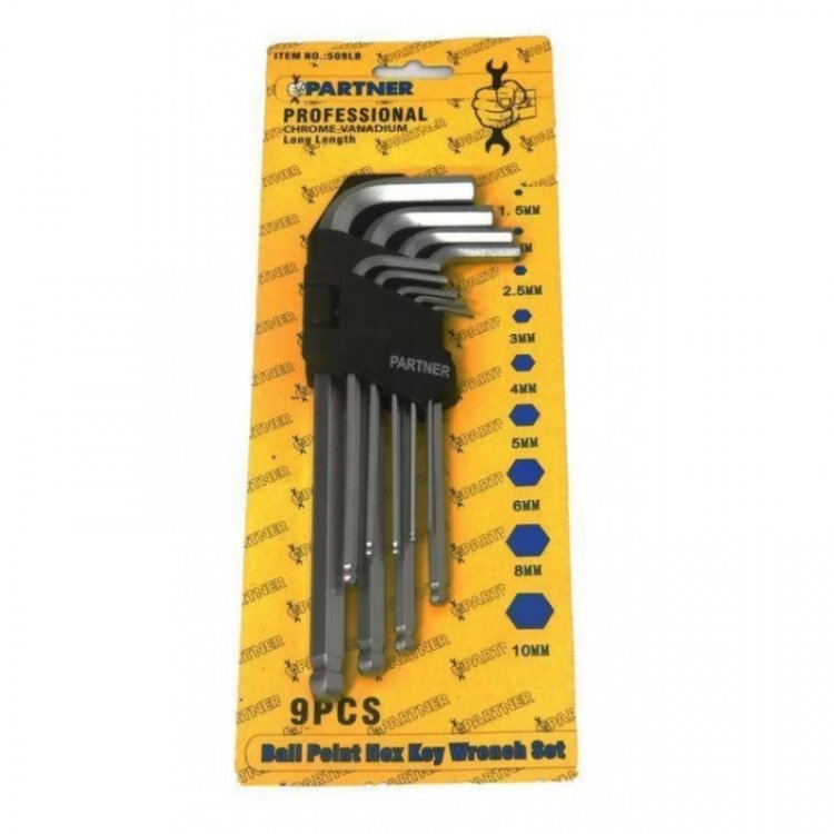 Набор ключей 6-гранных Г-образных экстра длинных 9пр.(1,5-10мм) в пластиковом держателе