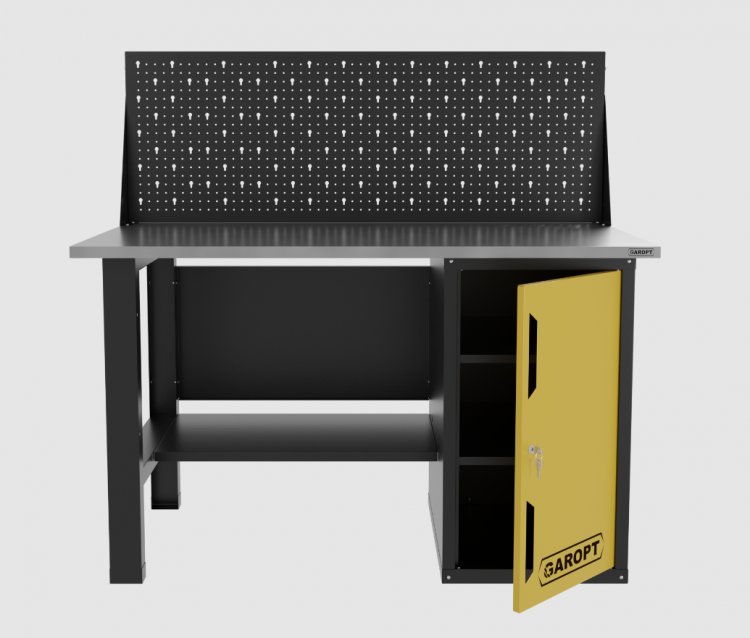 Верстак однотумбовый с экраном 1400*700 GAROPT желтый, GT1400STDPP.yell