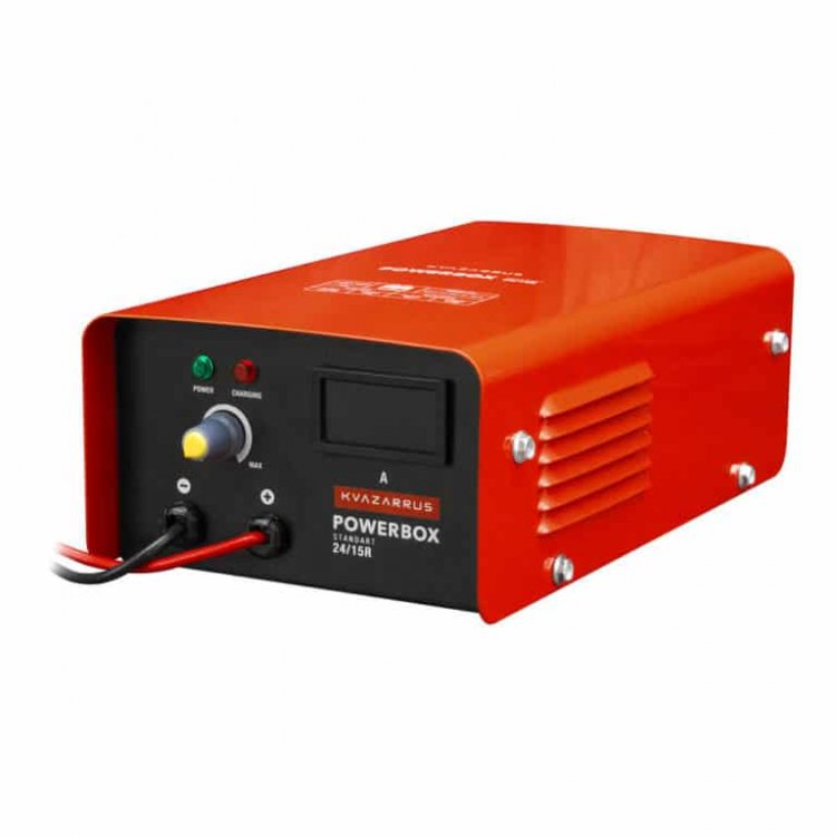 Зарядное устройство KVAZARRUS PowerBox 24/15R - Напряж. питан. - 220В/50Гц, потреб.ток - 2,8А, Заряж.аккум - 24В/50-300АЧ, ток заряда 5А-15А, напряж.заряда: 29-29.6, защита от перегрева, темп.-40С - +60С, длина сетевого кабеля - 1,5м, длина кабелей д Зарядное устройство KVAZARRUS PowerBox 24/15R - Напряж. питан. - 220В/50Гц, потреб.ток - 2,8А, Заряж.аккум - 24В/50-300АЧ, ток заряда 5А-15А, напряж.заряда: 29-29.6, защита от перегрева, темп.-40С - +60С, длина сетевого кабеля - 1,5м, длина кабелей д