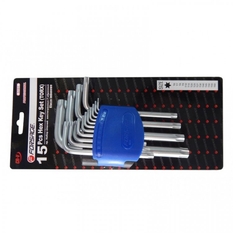 Набор ключей TORX Г-образных с отверстием,15пр.(Т6Н,T7H,T8H,T9H,Т10Н,Т15Н,Т20Н,Т25Н,Т27Н, Т30Н,Т40Н,Т45Н,Т50Н,Т55Н,Т60Н)в пластиковом держателе