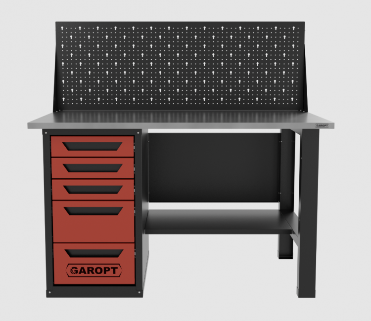 Верстак однотумбовый 5 ящиков с экраном красный 1400*700 Garopt, GT1400STY5PP.red