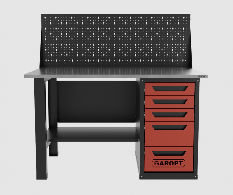 Верстак однотумбовый 5 ящиков с экраном красный 1400*700 Garopt, GT1400STY5PP.red