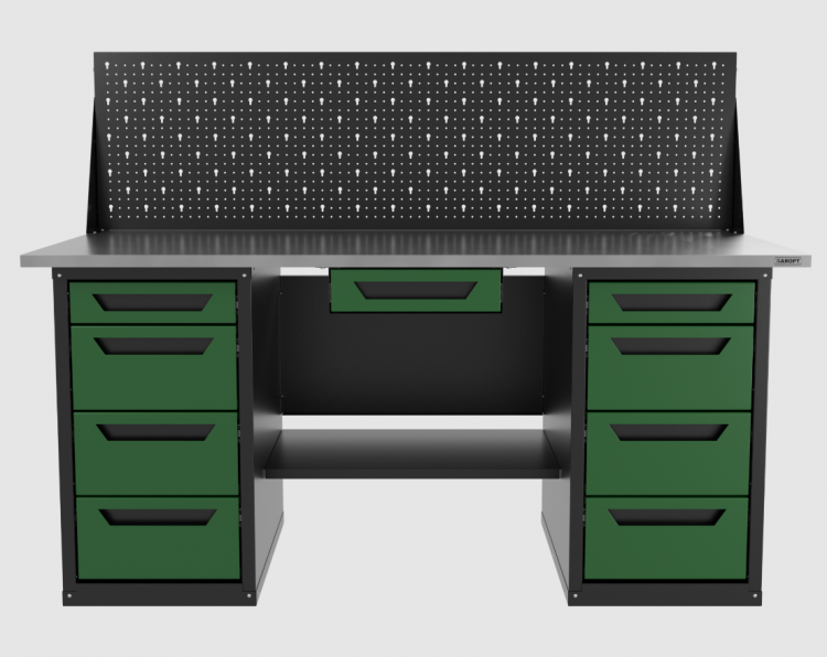 Верстак двухтумбовый 4 ящиков /4 ящиков с экраном и ящиком, зеленый 1800*700 GAROPT, GT1800Y1Y4Y4PP.green