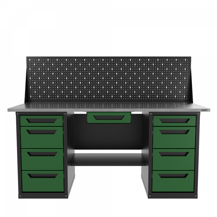 Верстак двухтумбовый 4 ящиков /4 ящиков с экраном и ящиком, зеленый 1800*700 GAROPT, GT1800Y1Y4Y4PP.green