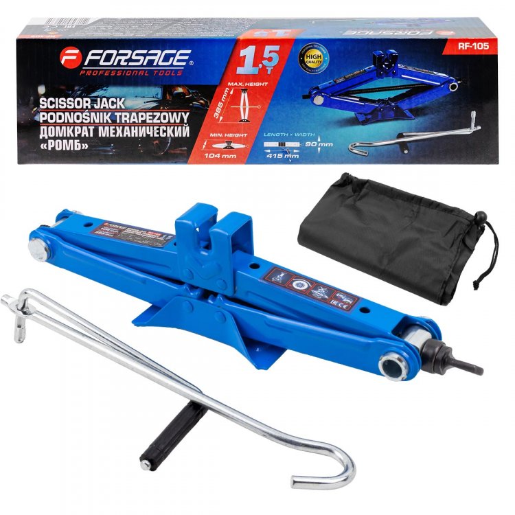 Домкрат механический "ромб" 1.5т (h min 104мм, h max 385мм, L-415мм)