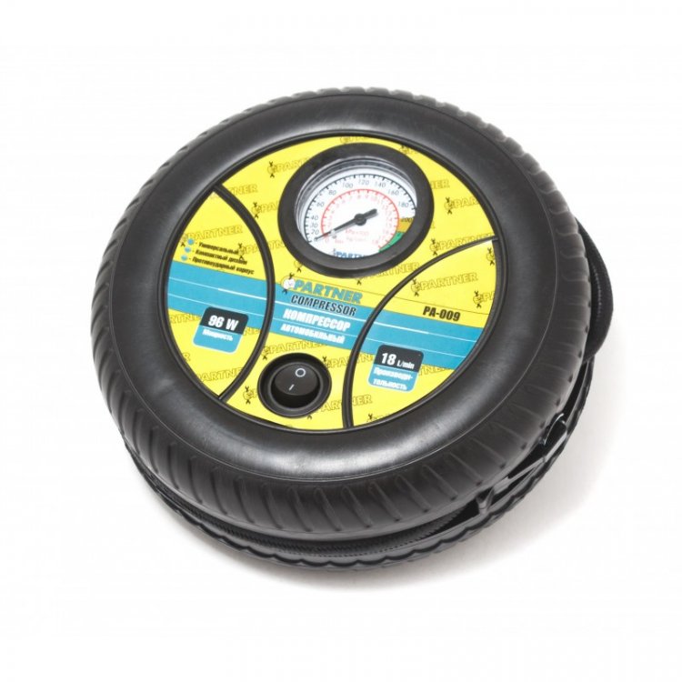 Компрессор автомобильный PA-009 "PARTNER" (18л/мин, 8А) "колесо" 12V Компрессор автомобильный PA-009 "PARTNER" (18л/мин, 8А) "колесо" 12V