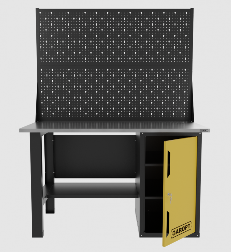 Верстак однотумбовый с двумя экранами 1400*700 GAROPT желтый, GT1400STDPP2.yell