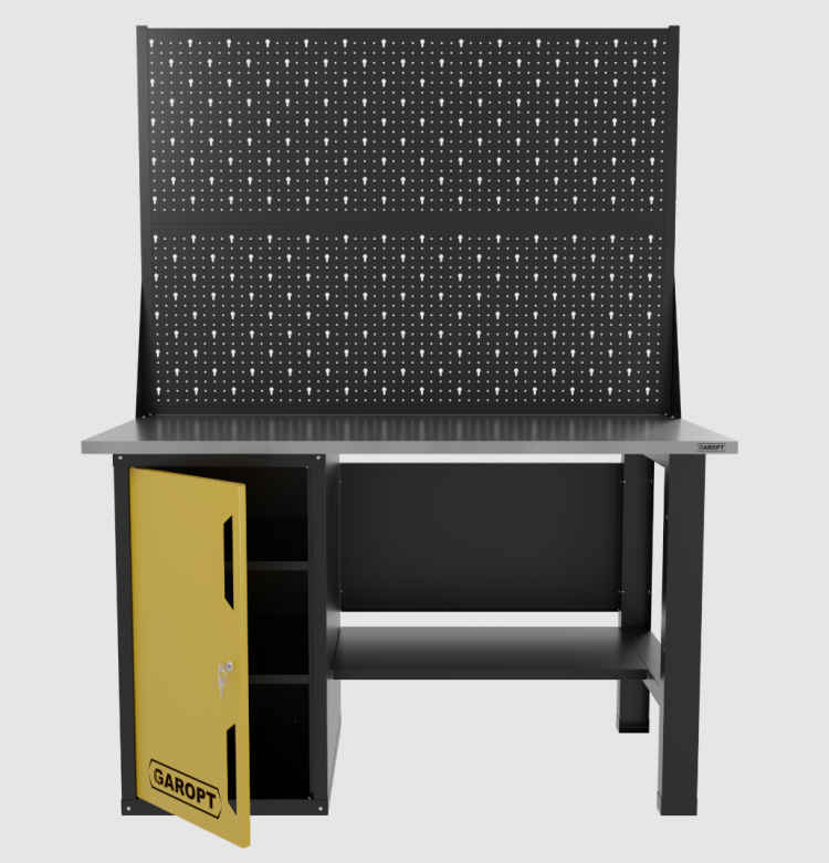 Верстак однотумбовый с двумя экранами 1400*700 GAROPT желтый, GT1400STDPP2.yell