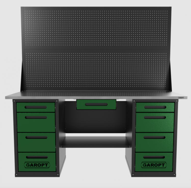 Верстак двухтумбовый 4 ящиков /4 ящиков с двумя экранами и ящиком, зеленый 1800*700 GAROPT, GT1800Y1Y4Y4PP2.green Верстак двухтумбовый 4 ящиков /4 ящиков с двумя экранами и ящиком, зеленый 1800*700 GAROPT, GT1800Y1Y4Y4PP2.green