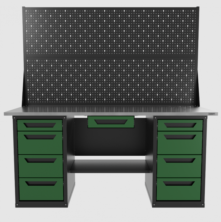 Верстак двухтумбовый 4 ящиков /4 ящиков с двумя экранами и ящиком, зеленый 1800*700 GAROPT, GT1800Y1Y4Y4PP2.green