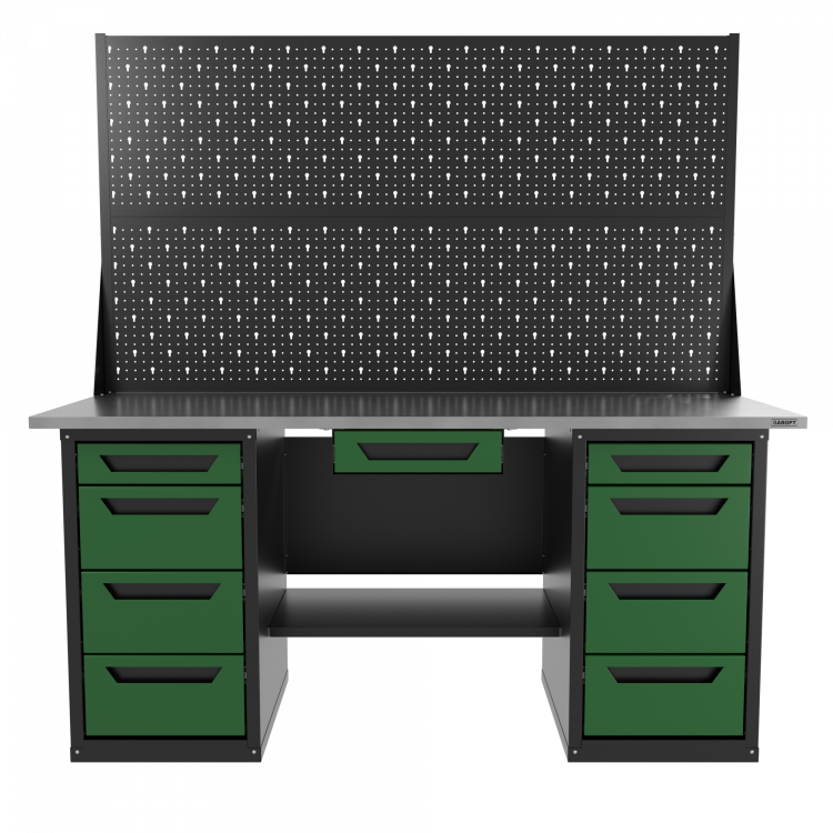 Верстак двухтумбовый 4 ящиков /4 ящиков с двумя экранами и ящиком, зеленый 1800*700 GAROPT, GT1800Y1Y4Y4PP2.green