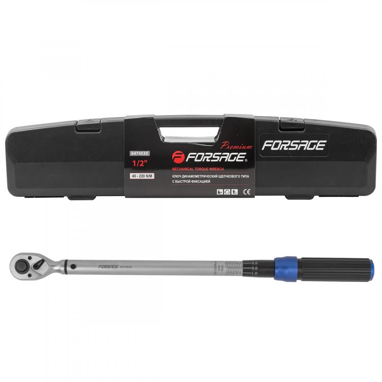 Ключ динамометрический щелчкового типа с быстрой фиксацией "Premium" 40-220Нм,1/2",в пластиковом кейсе