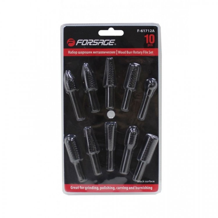 Набор шарошек металлических разнопрофильных по пластику и дереву 10пр.(Ø хвостовика 6мм),в блистере