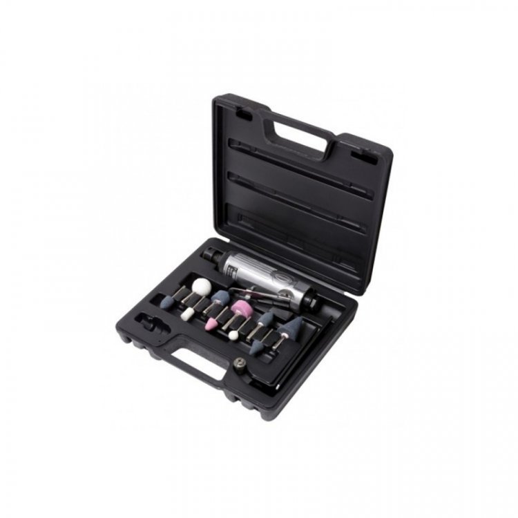 Пневмозачистная машинкав комплекте с камнями (цанга-3мм,6мм 23000об/мин, 113л/мин, L-172мм), в кейсе