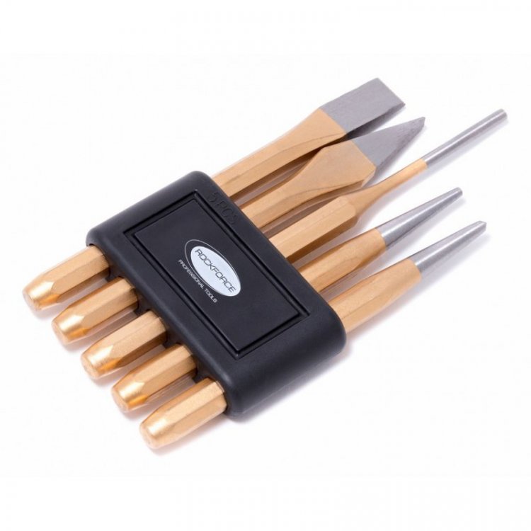 Набор зубил и выколоток, 5пр(зубила:12х120, 5х120мм; выколотки:4х150, 3х120мм; керно:120мм), в пластиковом держателе