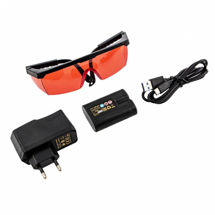 Лазерный уровень мультипризменный LX 360-2 Red, 30 м, 635 нм, акк. Li 2800 мАч, резьба 5/8"// Denzel