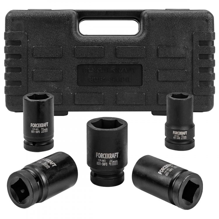 Набор головок ударных глубоких 5пр.,1"(6-гр)(27,32,33,36,41мм),в кейсе