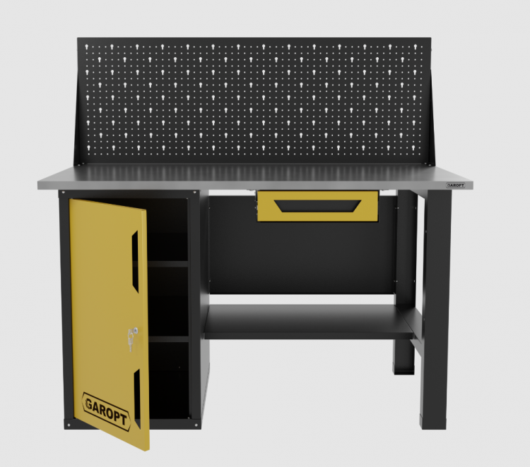 Верстак однотумбовый с ящиком и экраном 1400*700 GAROPT желтый, GT1400STDY1PP.yell