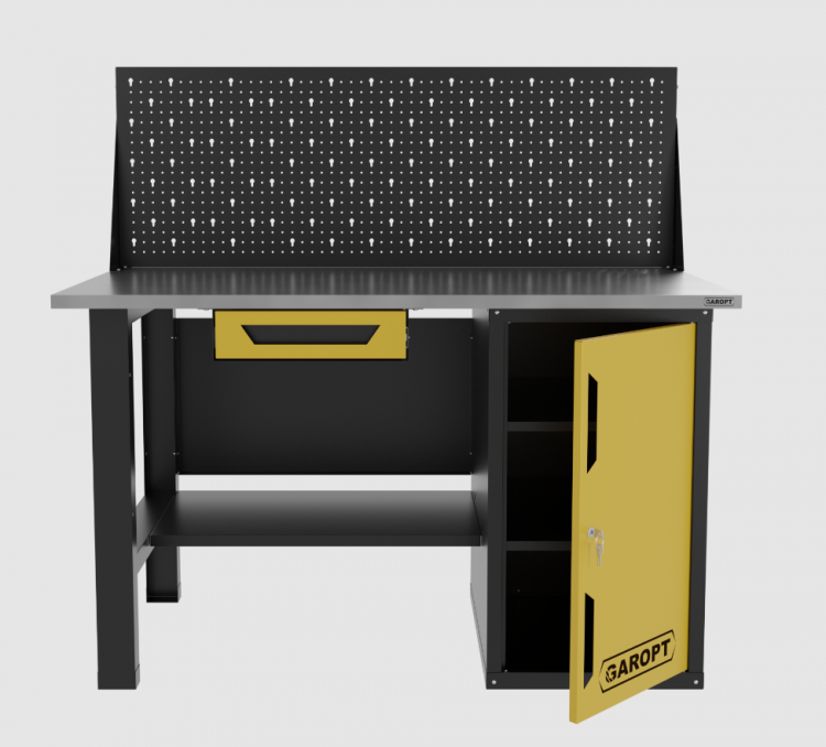 Верстак однотумбовый с ящиком и экраном 1400*700 GAROPT желтый, GT1400STDY1PP.yell