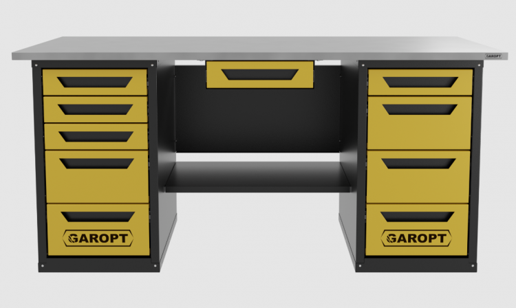 Верстак с ящиком двухтумбовый 4 ящиков /5 ящиков 1800*700 желтый GAROPT, GT1800Y1Y4Y5.yell