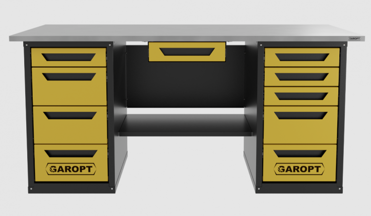 Верстак с ящиком двухтумбовый 4 ящиков /5 ящиков 1800*700 желтый GAROPT, GT1800Y1Y4Y5.yell