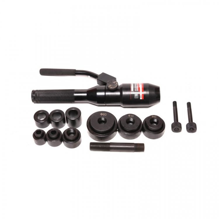 Пробойник гидравлический ручной 8т(Ø22, 27.5, 34, 43, 49, 60мм; сталь нерж.-1.6мм; медь/алюм.-3.2мм,ход штока-22мм),в кейсе