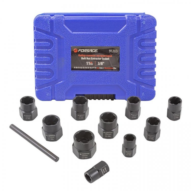 Набор головок-экстракторов для повреждённых болтов и гаек 11 пр. Набор головок-экстракторов для повреждённых болтов и гаек 11 пр.
