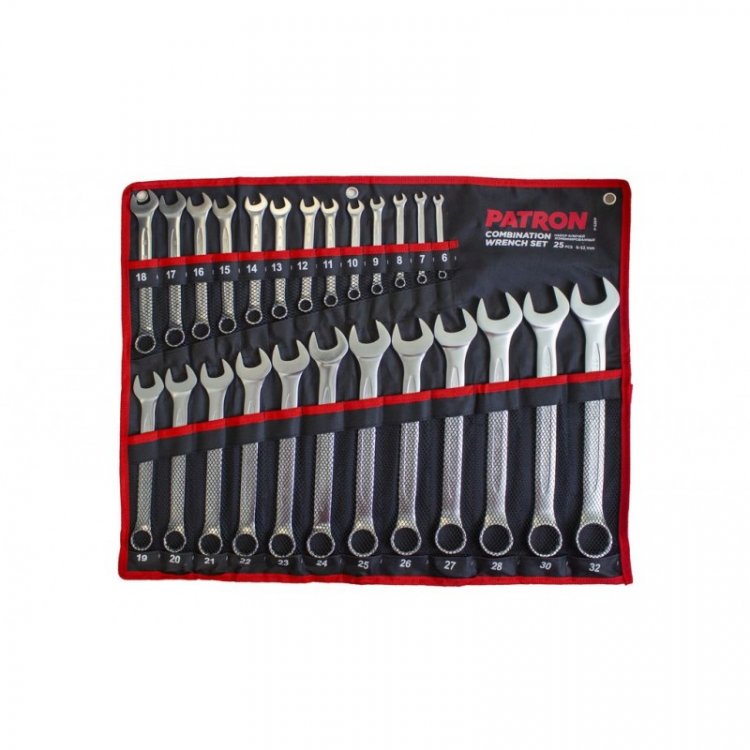 Набор ключей комбинированных 25 пр (6,7,8,9,10,11,12,13,14,15,16,17,18,19,20,21,22,23,24,25,26,27,28, 30, 32мм), на полотне