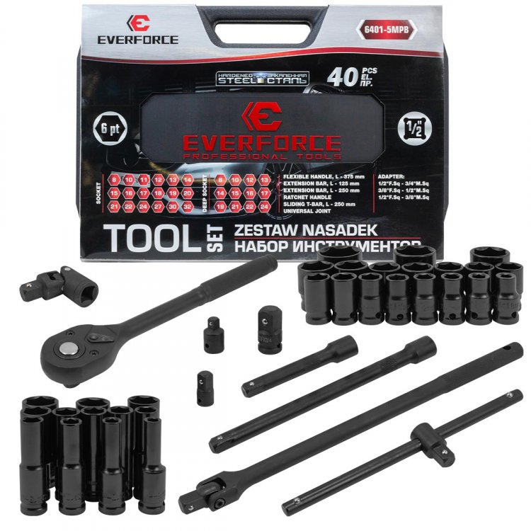 Набор инструментов 40пр. 1/2" (6гр)(8-32мм) Набор инструментов 40пр. 1/2" (6гр)(8-32мм)