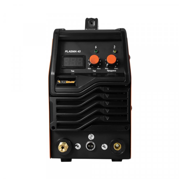 Аппарат плазменной резки Plasma 43  - Легкая 40А установка. Способная прорезать сталь до 15мм, а также справляться со всеми сплавами металлов: алюминий, медь и др. ПВ: 60%. Контактный поджиг дуги. Работа от сети 220В±15%. Цифровой дисплей. Встроенная