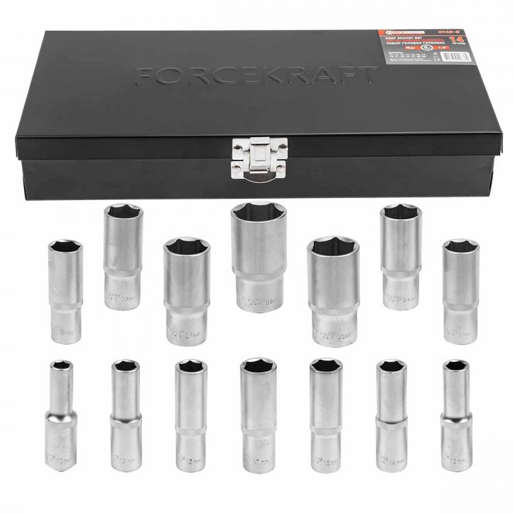 Набор головок глубоких 6-гр. 1/2''14пр.(10,12-17,19,21,22,24,27,30,32) в метал.кейсе Набор головок глубоких 6-гр. 1/2''14пр.(10,12-17,19,21,22,24,27,30,32) в метал.кейсе