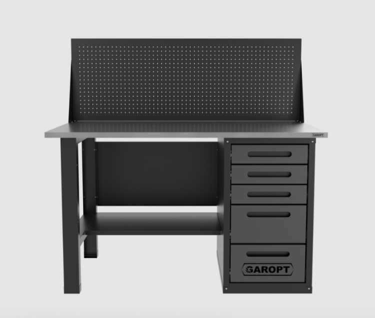 Верстак однотумбовый 5 ящиков с экраном, серый 1400*700 Garopt, GT1400STY5PP.grey