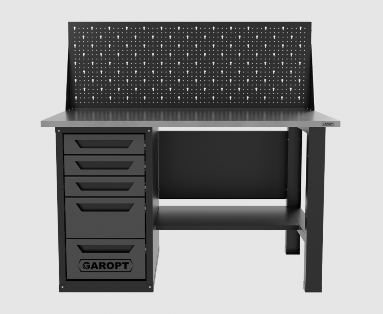Верстак однотумбовый 5 ящиков с экраном, серый 1400*700 Garopt, GT1400STY5PP.grey