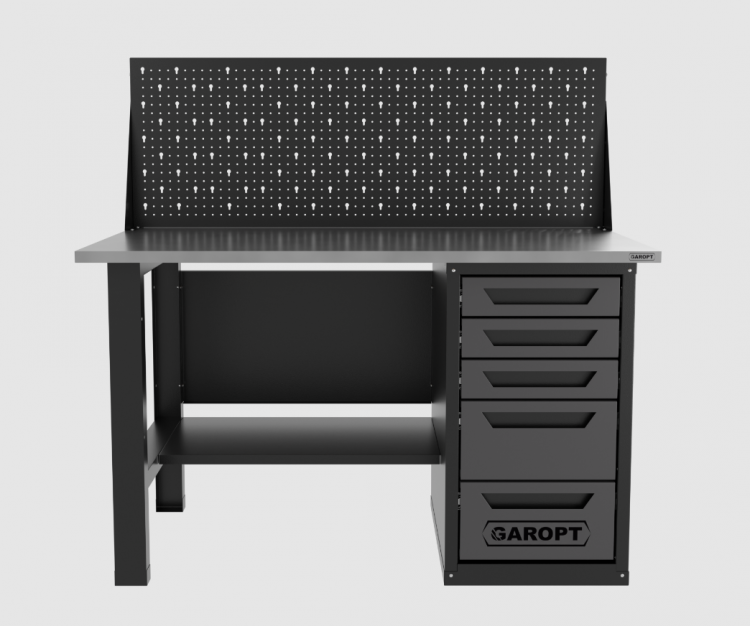 Верстак однотумбовый 5 ящиков с экраном, серый 1400*700 Garopt, GT1400STY5PP.grey