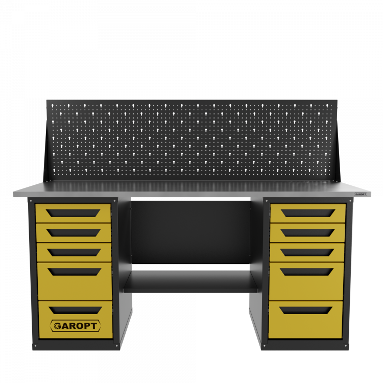 Верстак двухтумбовый 5 ящиков /5 ящиков с экраном, желтый 1800*700 GAROPT, GT1800Y5Y5PP.yell