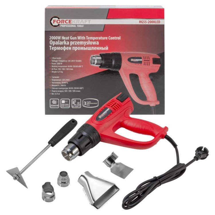 Фен промышленный электрический с насадками (220В,50/60Гц,2000Вт, 60/350/600С°, 50/300/500л/мин,3 режима,класс защиты-двойная изоляция) Фен промышленный электрический с насадками (220В,50/60Гц,2000Вт, 60/350/600С°, 50/300/500л/мин,3 режима,класс защиты-двойная изоляция)