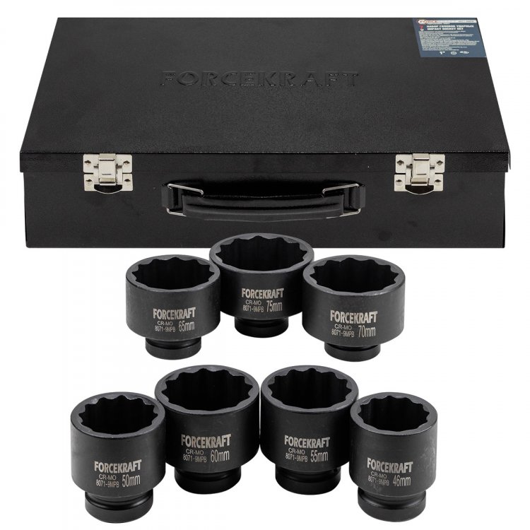 Набор головок ударных 1''7пр. (12гр.) (46,50,55,60,65,70,75мм),в кейсе