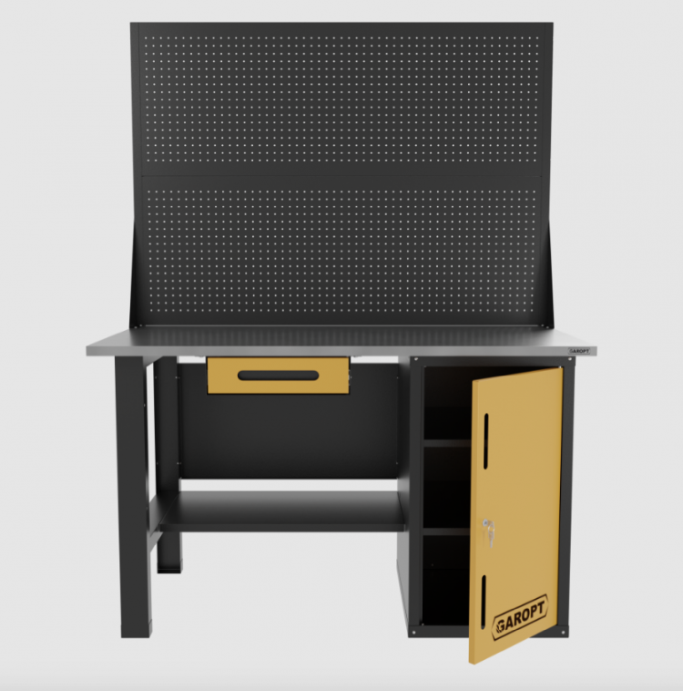 Верстак однотумбовый с ящиком и двумя экранами 1400*700 GAROPT желтый, GT1400STDY1PP2.yell