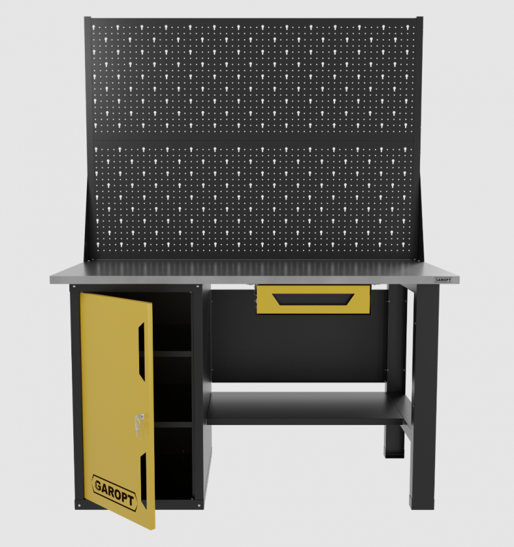 Верстак однотумбовый с ящиком и двумя экранами 1400*700 GAROPT желтый, GT1400STDY1PP2.yell