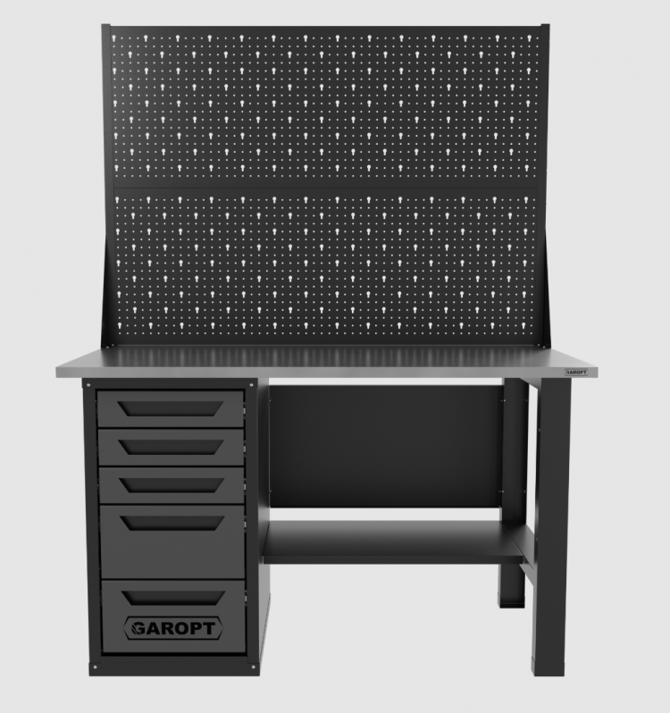 Верстак однотумбовый 5 ящиков с двумя экранами, серый 1400*700 Garopt, GT1400STY5PP2.grey