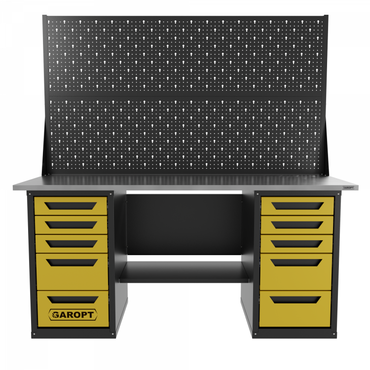Верстак двухтумбовый 5 ящиков /5 ящиков с двумя экранами 1800*700 желтый GAROPT, GT1800Y5Y5PP2.yell