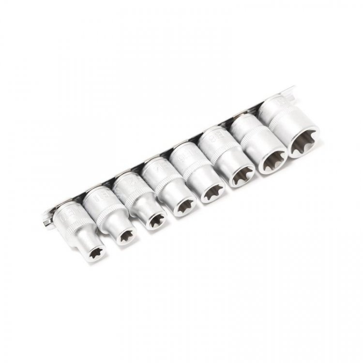 Головки набор Е-профиль 8пр., 1/2"  (E10,E11,E12,E14,E16,E18,E20,E24) на планке