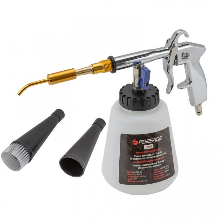 Пистолет пневматический "Tornado"  для химчистки салона а/м с емкостью 1л (4000-8000об/мин, расход воздуха 350 л/мин,6-9.2 бар)