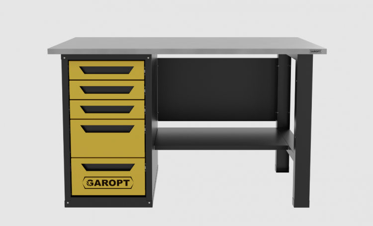 Верстак однотумбовый 5 ящиков, желтый 1400*700 Garopt, GT1400STY5.yell