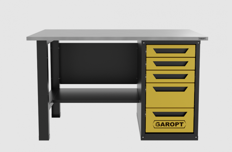 Верстак однотумбовый 5 ящиков, желтый 1400*700 Garopt, GT1400STY5.yell